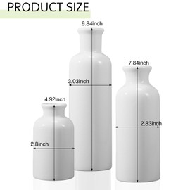 Tiangrid 5 Pcs Rustic Country Tabletop Centerpieces Decor Set of 3 Boho Ceramic Vases with Wooden Serving Tray Wood Bead Garland Tassels Table Holder for Home Decorations(White)