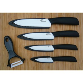 Heim Concept Ceramic Knife Set 5 Piece Cutlery Kitchen Knives with Sheaths and Peeler Set, Black