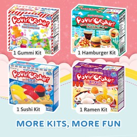 K-Munchies Kracie Popin Cookin Kits - 4 Pack Assorted Japanese Candy Making Kit Bundle - DIY Ramen, Hamburger, Gummi Land, Sushi Candy Poppin Cookin Kits - Edible Food Made in Japan
