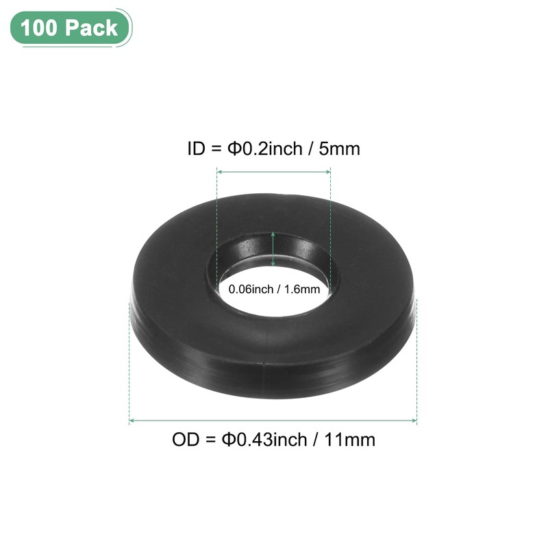 M METERXITY 100-Pack Black Rubber Flat Washer, 5mm ID x