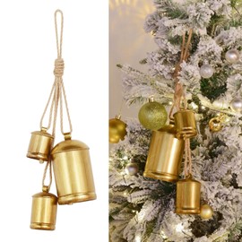Christmas Bells,Vuskly Gold Bells Metal Vintage Bells with Jute Rope, Christmas Bells for Decoration,Perfect for Doors, Windows, Living Rooms, Christmas Trees, Wreaths, Gardens, etc-3 PCS