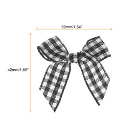 MECCANIXITY 50Pcs Mini Gingham Ribbon Bow 1.5" Checkered Fabric Satin Ribbon Bows for Craft DIY Hair Bow Sewing Wedding Birthday Party Black and White