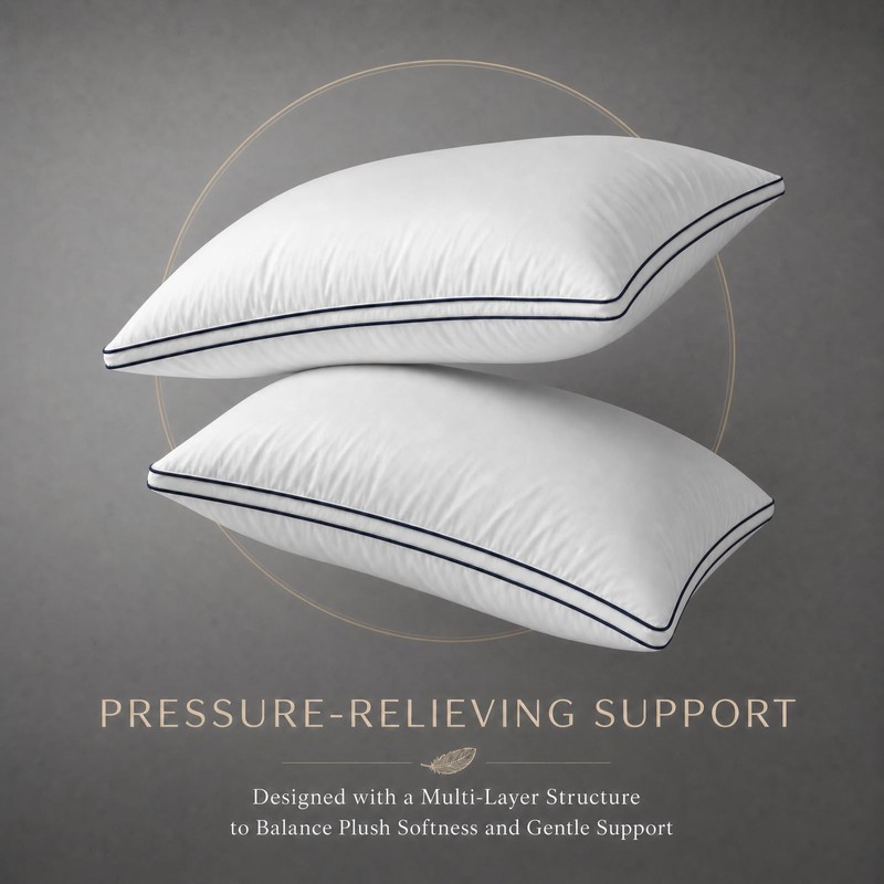 Goose Down Pillow, Queen Size Set of 1 with 3-Layer