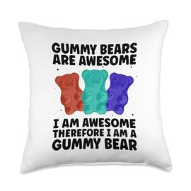 Gummy Bear Gift Gummy Bear Clothing & Accessories Funny Bear Art for Kids Girl Women Candy Lover Gummies Throw Pillow, 18x18, Multicolor