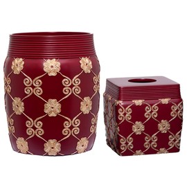 Zahari Home 2pc Elegant Rose Luxury Bathroom Accessories Set Modern Shower Basket & Tissue Box Classic Luxury Contemporary Decor Beautiful Unique Design Stylish Bathroom Accessories Set