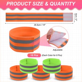 PATIKIL Reflective Bands for Wrist/Arm/Ankle/Leg, 16pcs High Visibility Reflector Bands, Safety Reflector Tape Straps for Night Running Cycling Walking Fluorescent Green/Orange