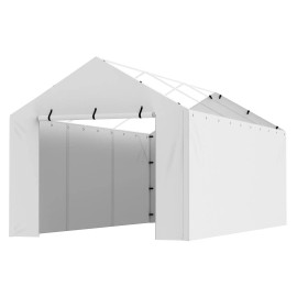 Heavy-Duty 10 X 20 ft White Garage Tent Shelter Carport Replacement Canopy Cover UV Protection Easy Installation Ball BungeesModel Type: Side Tarpaulin, Color: White Color