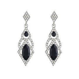 Rhinestone Statement Earrings Vintage Crystal Drop Dangle Earrings Cubic Zirconia Geometric Earrings Prom Wedding Bridal Earrings for Women (Black)