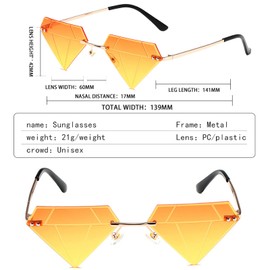 Smavles Rimless Sunglasses Men Sunglasses Women Fashion Rimless Sunglasses Diamond Cool Sunglasses Rimless Unisex Sunglasses for Party Beach (Orange), Diamond