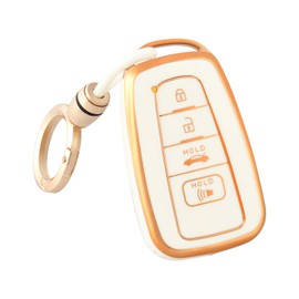 OFF WE GO for Toyota Key Fob Cover with Keychain, Soft TPU Protection Key Case fits 2018-2022 Camry RAV4 Highlander Avalon C-HR Prius Corolla GT86 Smart Key Case Holder, Gold White