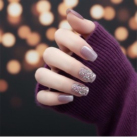 LEVGAL Magnetic Nail Tips, 30 Sheets, Purple Cat Eye, Glitter, Diamond Decoration, Fake Nails, Short, Magnetic Nails, Popular Nails, Japanese Style, Cute, Stylish, Simple, Double-Sided Tape Included