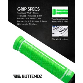 Buttendz Future Rubber Replacement Hockey Grip - Step Down Knob, Two-Tiered Player Knob with Twirl, Fits All Stick Sizes for Superior Control and Puck Feel (Green, White Drip)