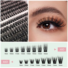 Lash Clusters Extension 280PCS Soft Individual Clusters Eyelash Extension 30 40 VIVAVENUS Lash Clusters D Curl (0.07D)9-16mm Mix DIY at Home