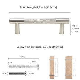 COTYKILEY 10 Pack 3.75 Inch(96mm) Brushed Satin Nickel Cabinet Handles Sliver Knurled Kitchen Cabinet Pulls Cabinet Door Handles Kitchen Cabinet Hardware Cupboard Drawer Pulls Dresser Handles