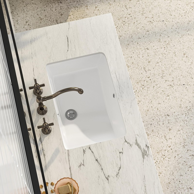 SmartSylva 21" Rectangular Undermount Bathroom Sink, Porcelain Ceramic Lavatory Vanity
