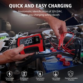 AMP Battery Charger 10-Amp 12V and 24V Smart Car Battery Charger,Trickl