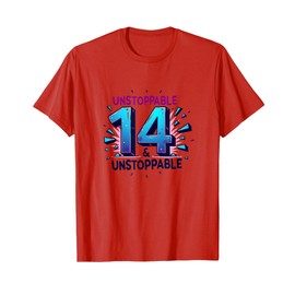 14 & Unstoppable Birthday Gift for Teens T-Shirt, Men, Red
