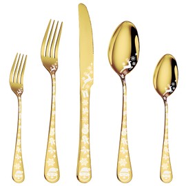 20-Piece Gold Silverware Set Service for 5 Stainless Steel Flatware Cutlery Set with Round Edge Kitchen Utensil Set for Home and Restaurant Include Knife Fork Spoon Set Dishwasher Safe