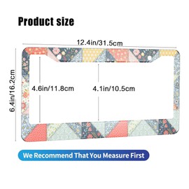 HOSNYE Artwork Quilter License Plate Frame Flowers and Dots Patchwork Metal License Plate Cover Front Plates Frames Car Tag Frame for Women Men US Vehicles Standard