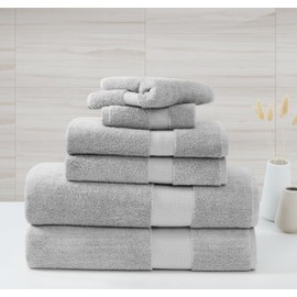 Borghese Roma Oversized Luxe Turkish Cotton 6 Piece Towel Set in Grey, Solid Color Themed, Oeko-TEX Certified Confidence