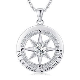 S925 Necklace Gift for Wife |Compass Jewelry |Women Anniversary |Sterling Silver |Girlfriend Birthday Gifts for Her Valentines |I'd be Lost without You|Jewel 18K White Gold