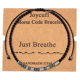 JoycuFF Just Breathe Bracelets for Women Inspirational Friendship Morse Bracelets for Women Men Unique Black Beads Hand Made Birthday Christmas Jewelry