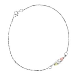 Diamond-Cut Leaf Ankle Bracelet, Sterling Silver, 12k Rose and Green Black Hills Gold 12 Inches