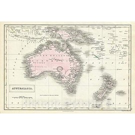 Historic Map : Black Map of Australia and New Zealand Version 3, 1851, Vintage Wall Art : 16in x 24in