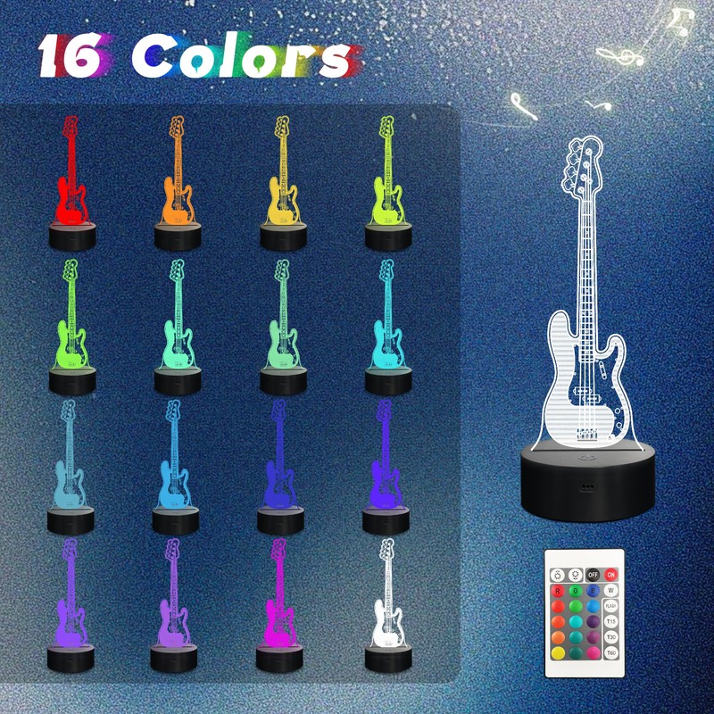 CoolGift Mart Bass Guitar Night Light, 3D LED Optical Illusion