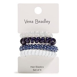 Vera Bradley Women's Elastic Hair Tie Set of 4 Hair Accessory, Perennials Gray, One Size