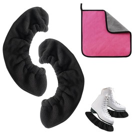 JSTHHTT 1 Pair Ice Skate Blade Covers, Ice Skate Soakers, Skate Covers with Two Towel, Winter Skate Guards, Ice Skating Accessories, for Ice Hockey Skates Figure Skating Ice Skates (Black)