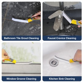 Kiemeu 2 Pack Crevice Cleaning Brush Groove Cleaning Tool Window Gap Cleaning Brush Grout Brush For Tiles, Hard Bristle Brush For Bathroom And Kitchen, Large Handle