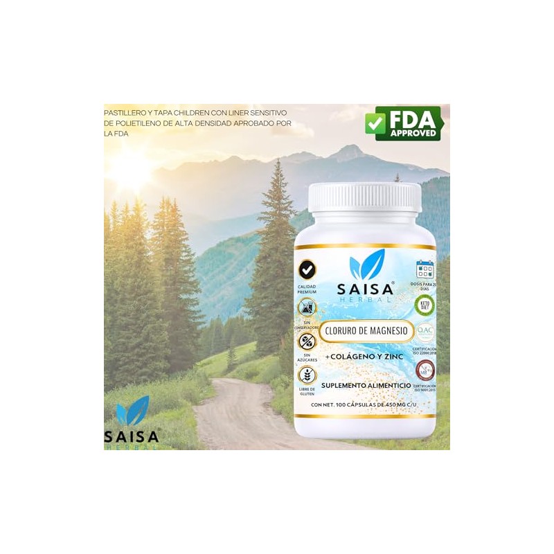 Cloruro de Magnesio + Colageno con 100 cápsulas Saisa Herbal
