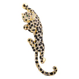 Climbing Black Spots Leopard Brooch Pin Crystal Big Cat Animal Breastpin Badge Jewelry for Men Women, Metal, crystal