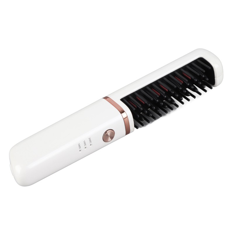 Hair Straightener Brush USB Rechargeable Hair Straightening Curling Brush Pearl