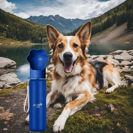 Waggle Bottle Stainless Steel Dog Travel Water Bottle, Vacuum Insulated Portable Dog Water Dispenser, Drink Cup and Snack Container On The Go, Outdoor Walking, Hiking, Travel (Cobalt, 22oz)