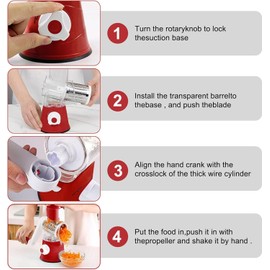 Rallador de Verduras, 3 en 1 Cortador de Verduras, Rebanador Acero Inoxidable, con Tambor Giratorio, FáCil de Operar, para Frutas Verduras y Ensaladas (Rojo)