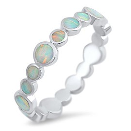 Eternity White Simulated Opal Stackable Ring New .925 Sterling Silver Band Size 8