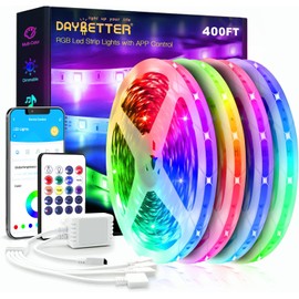 DAYBETTER Led Strip Lights 400 ft (4 Rolls of 100 ft) Ultra Long Smart Light Strips with App Voice Control Remote, 5050 RGB Music Sync Color Changing Lights for Bedroom, Kitchen, Party,Home Decoration