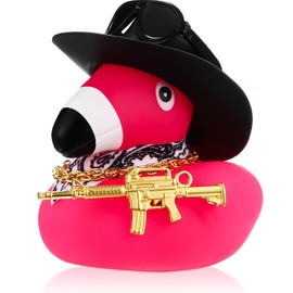 Sotiff Flamingo Rubber Duck Pink Flamingos Car Ornament with Sunglasses Neckerchief Cowboy Hat Gun and Necklace 2.17 x 2.17 x 2.36 Inches Rose Red Duck Car Dashboard Decoration Gift for Cool Car DIY