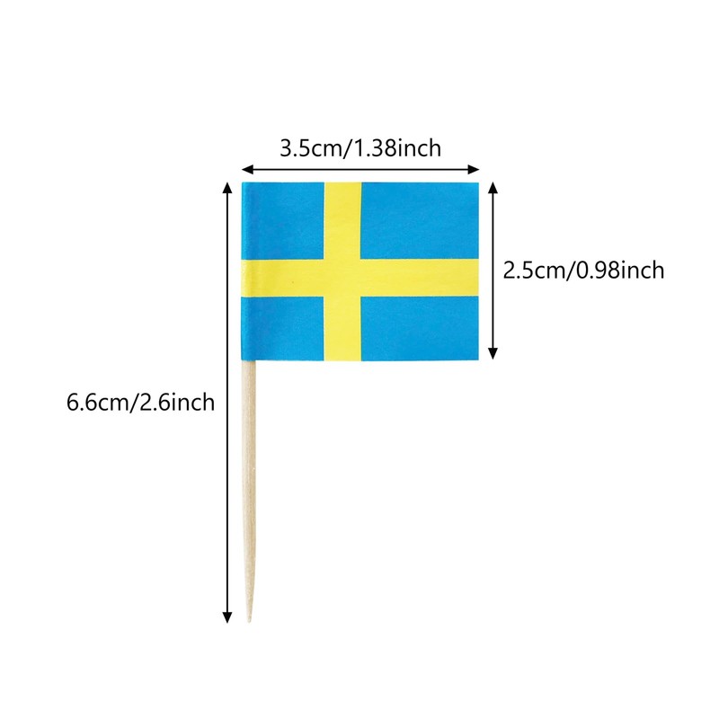 100PCS Sweden Swedish Toothpick Flags Decorations Small Cupcake Toppers Cocktail