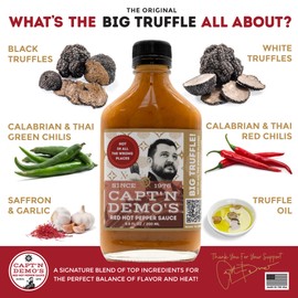 CAPTAIN DEMO's BIG TRUFFLE Red Hot Pepper Sauce - Limited Edition Double Truffle Flask 2 Pack with BONUS Travel Bottle, Gourmet Hot Sauce With Black AND White Truffles, Bigger Badder & Better
