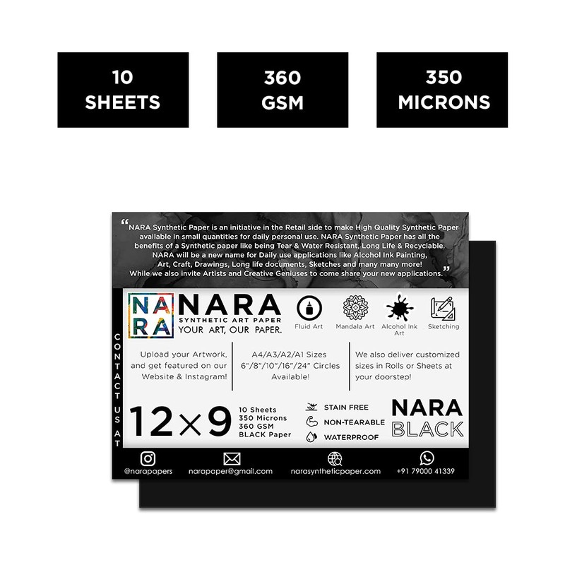 NARA Black Paper for Alcohol Ink Painting (360 GSM, Black