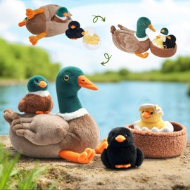 OUOZZZ Ente Kuscheltier Set, 5 Stück Weich Ente Plüschtier mit 3 Baby Enten Stofftiere im Bauch - Geburtstagsgeschenk für Kinder Mädchen Jungen