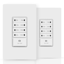 Countdown Wall Timer Switch, Programmable for Exhaust Fan and Lights, 1-5-10-20-30-60mins-2H, in-Wall Bathroom Fan Timer Light Switch, Wall Plate Included, Neutral Wire Required,ETL Listed, White, 2PK