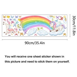 Rainbow Wall Decals Unicorn Wall Decals for Girls Bedroom Butterflies Clouds Pink Wall Stickers for Girls Room Watercolor Vinyl Wall Decals for Baby Nursery Playroom