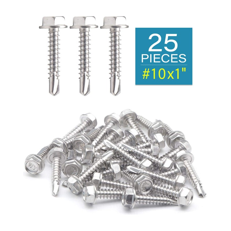 IMScrews 25pcs #10 x 1" Stainless Hex Washer Head Self