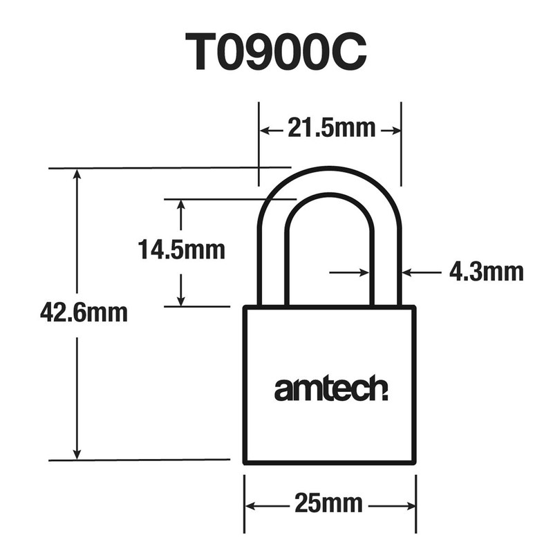 Amtech T0900C 25mm Solid Brass Padlock, Small Padlock with Keys