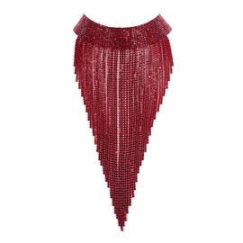 Ever Faith Rhinestone Statement Necklace for Women, Tassel Bib Choker Collar Chunky Costume Jewelry Red