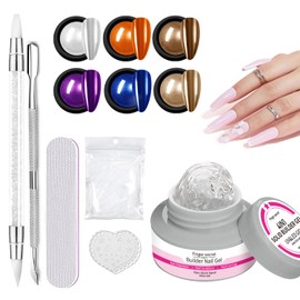 Solid Builder Gel for Nails, 60g Clear Hard Gel for Nails 3D Sculpting nail Gel Carving Gel Nail Extension Gel Nail Art Salon Home Non-Sticky Hand Poly gel with Chrome Powder Nail Tools